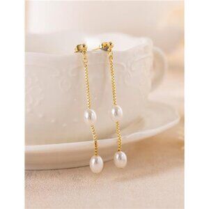 Pearl Drop Earrings – Elegant 14K Gold-Plated CZ Teardrop Bridal Jewelry